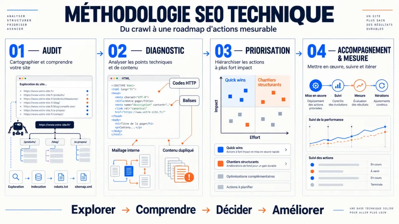 Méthodologie d’un consultant SEO technique, de l’audit à la roadmap de référencement