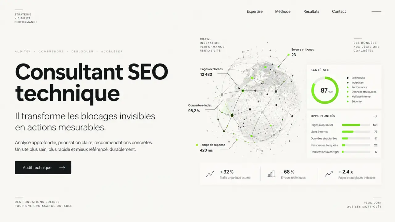 Consultant SEO technique : il transforme les blocages invisibles en actions mesurables