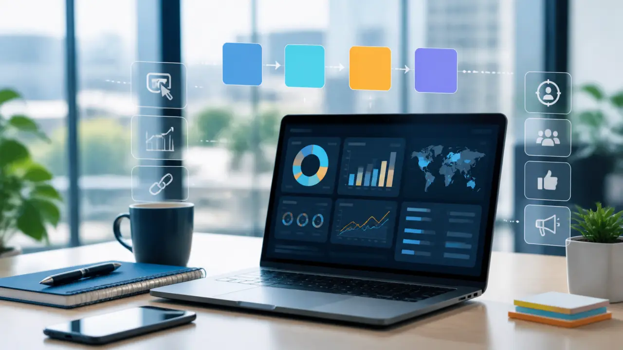 Bureau d'agence digitale avec interface de données de performance